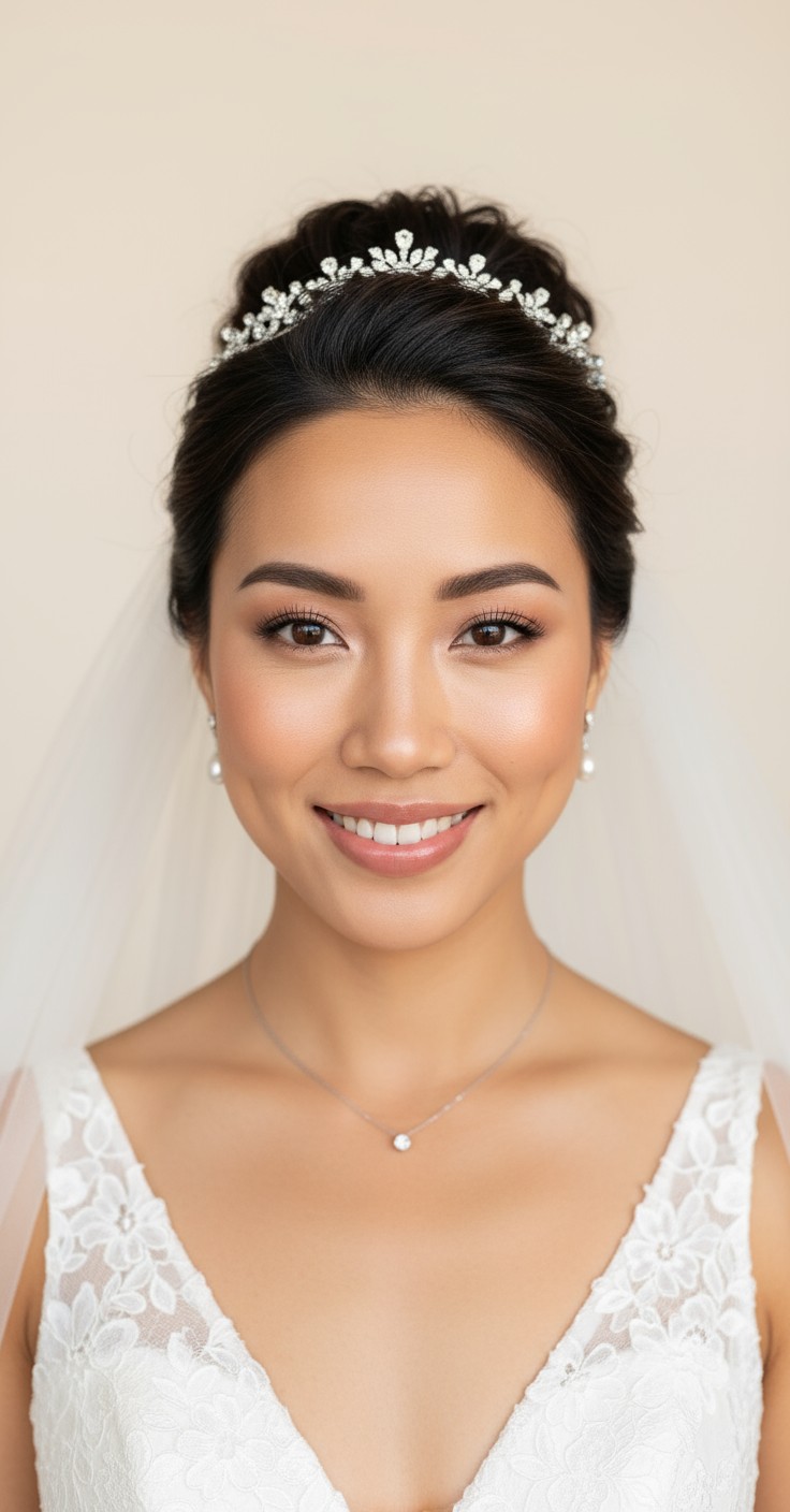 After Bridal Updo With Tiara And Veil